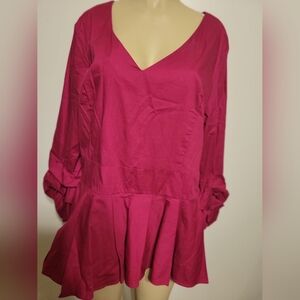 Ashley Stewart Red Sangria  Ruffled Sleeve Top Size 18